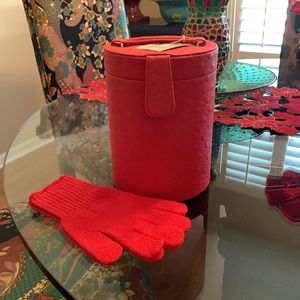 Vtg Coral Orange Ostrich makeup, travel bag/ pouch -w/ exfoliating glove -new